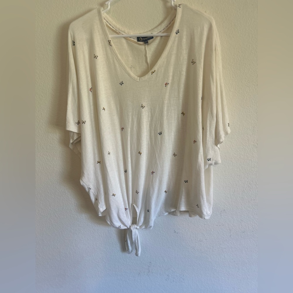 Democracy oversized cotton T-shirt novelty a over-butterfly print front tie